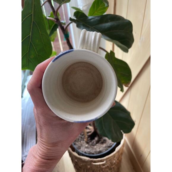 Signed pottery coffee mug blue and white EUC - Picture 7 of 7